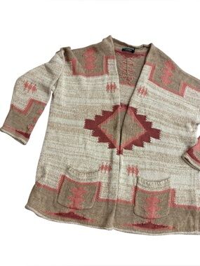 Ralph Lauren vintage hand-knitted open front cardigan sweater Aztec themed